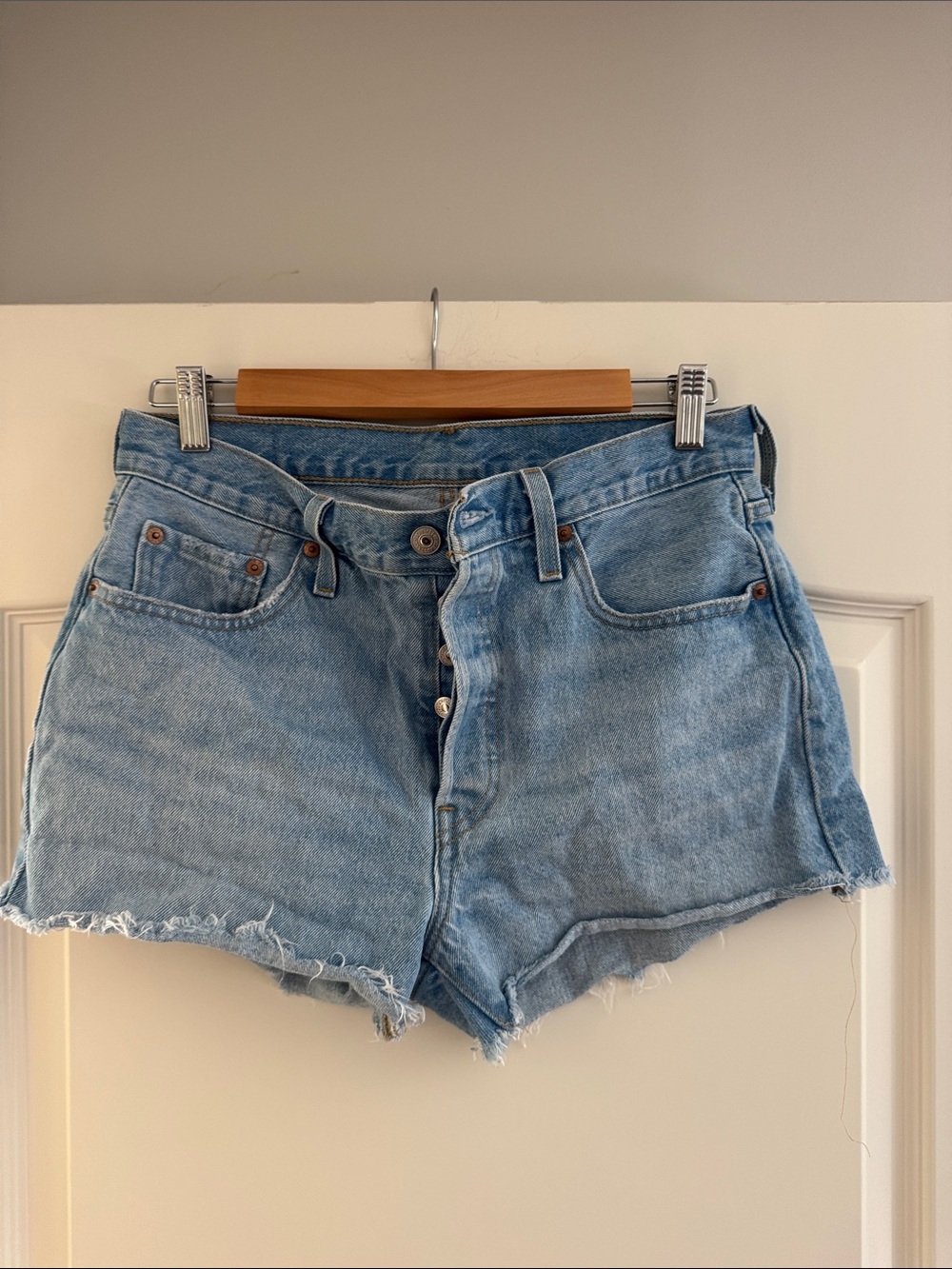 Levi's Light Blue Denim High-Rise Cutoff Shorts